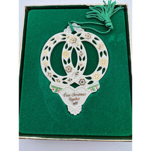 Vintage Lenox China First Christmas Together Ornament Rings and Heart